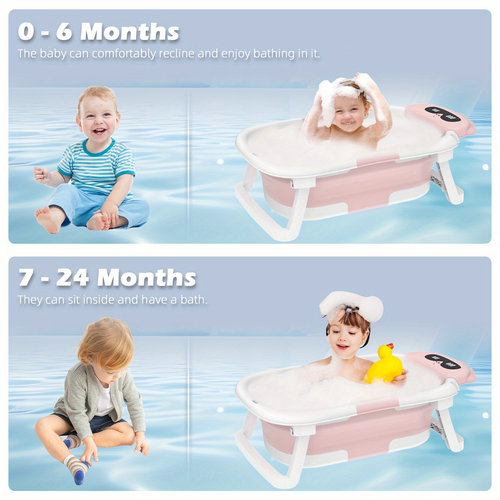 Kada za bebe s dinosaurima, sklopiva PP protuklizna kada za kupanje s jastučićem za podršku, sklopiva kada za novorođenčad i malu djecu od 0-24 mjeseca, poklon za Noć vještica, Božić, Novu godinu i Dan zahvalnosti, Zabavna Baby Shower,Igrački dizajn,Lagani materijal,Protuklizna površina,Novi