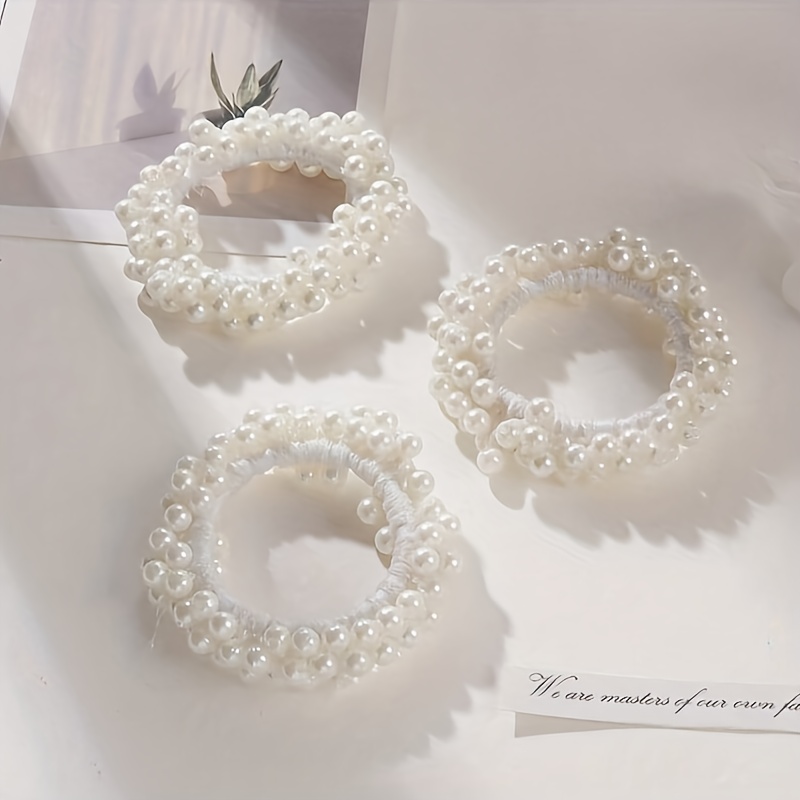 TEMU 3pcs Of Medium-sized Plastic Pearl Hair Ties, Elegant And Sophisticated Hair Additions Suitable For Everyday Wear, Holiday Gifts, And Occasions