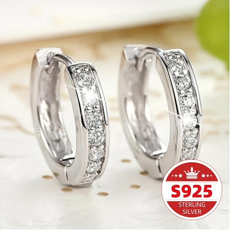 

925 Sterling Silvery Hoop Earrings - Hypoallergenic, Elegant, For Women, Engagement And Wedding, High-quality Jewelry With Sparkling Zirconia Accents