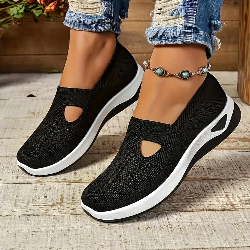 TEMU Women's Comfortable Sneakers - With Arch Support And -friendly Foam, Breathable Knit Fabric, Lightweight Walking Shoes, , Soft Cushioning,