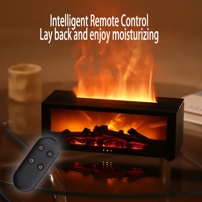   Electric Fireplace Heater & Essential Oil Diffuser with Realistic Flame Effect, USB-Powered   technology Humidifier, Remote Control, Timer, Auto Shut-Off, Plug-in Battery Operation for Home/Office - Durable Plastic Construction, Realistic  , Moisturizing Air Diffuser, USB-Powered Heater for Bedroom, Living Room, Office, Long-Lasting Diffuser with Color-Changing Flame, Night Light, and Timer Functionality