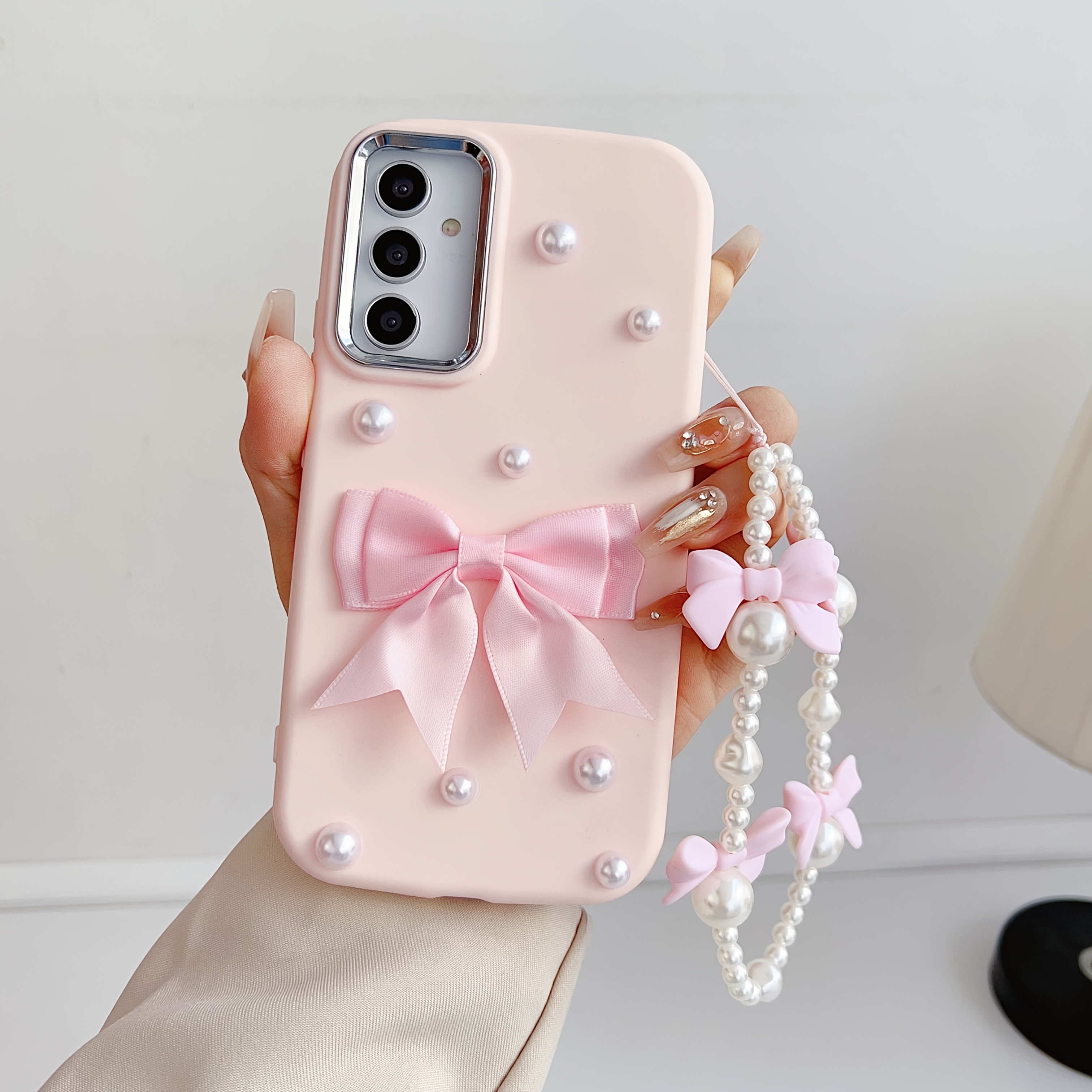 

Pink Pearl Bow Phone Case With Bracelet A14 A34 A54 A15 A25 A35 A55 S23 S23plus S23ultra S23fe S24 S24plus S24ultra S24fe S25 S25plus S25ultra