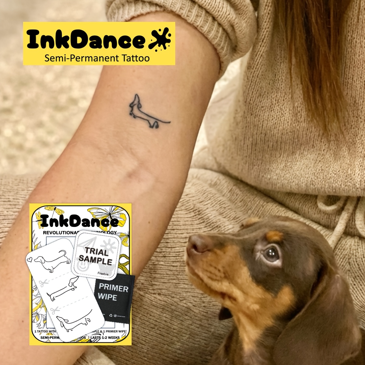Image of Inkdance "easy Doxie Love" Technology Tattoos, Semi-permanent Tattoos, Temporary Tattoos, Long Lasting, Fake Tattoos, Water-resistant, Authentic Tattoo Look, Plant-based X260