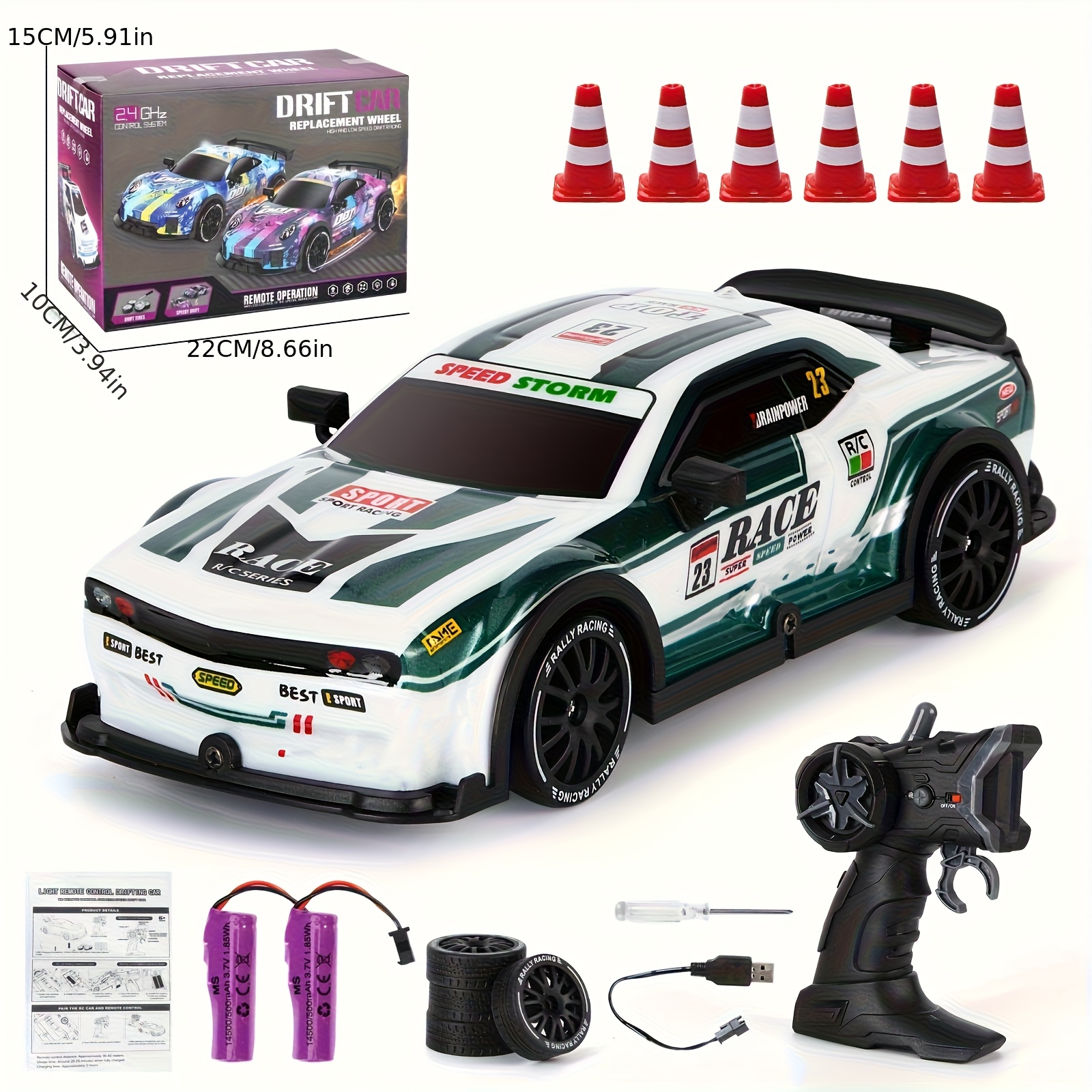 Thcbme High-Speed Remote Control Drift Car with Wireless, Drift Tires & Cool LED Lights - Racing Stunt Car for Kids/Adults, Compatible with AAA Batteries - Birthday/Christmas Gift for Boys & Girls (Purple/Green), Remote Control Car for Adults, Sleek Design, Durable Construction
