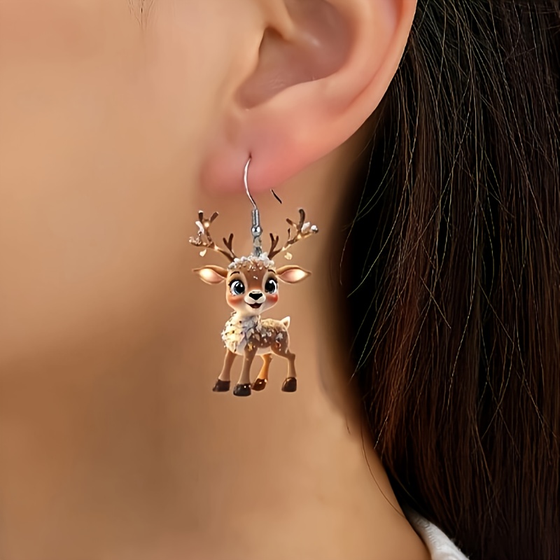 TEMU Un par de pendientes de renos adorables, joyería con temática navideña, tachuelas dulces y femeninas, perfectos para fiestas navideñas, un gran