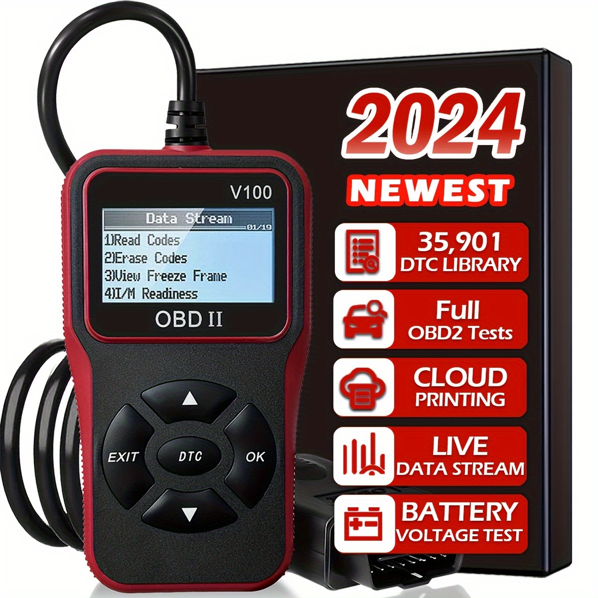 Obd2 Car Diagnostic Scanner - USB Powered Engine & Battery Tester With Code  Reading And Erasing Features For All Obd Ii Vehicles (1996+)