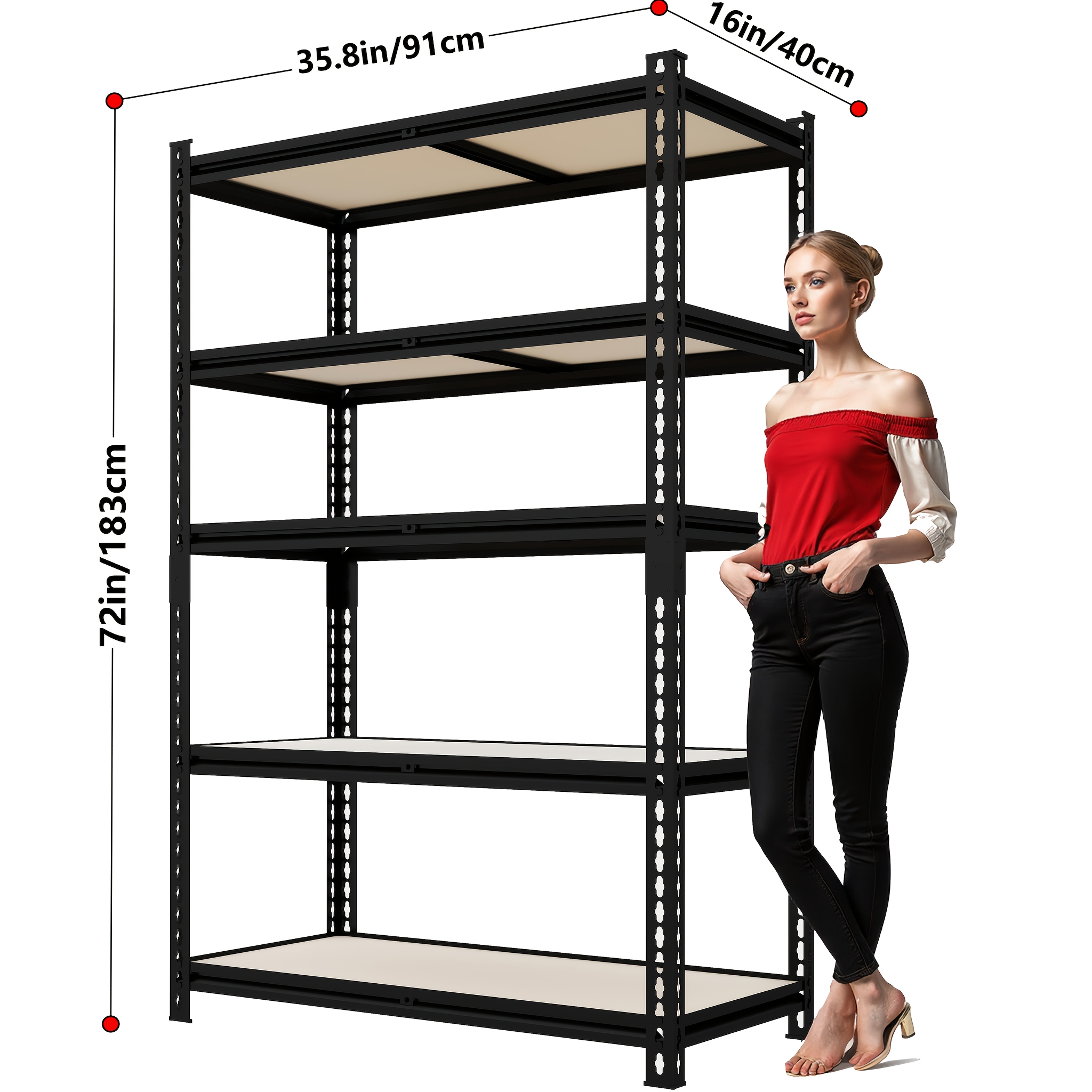 TEMU Heavy-duty 5-tier Metal Garage Shelving Unit | Dual-size Adjustable (60h/72h), 2000 Lb Capacity, Boltless Easy Assembly, Ideal For Garage,