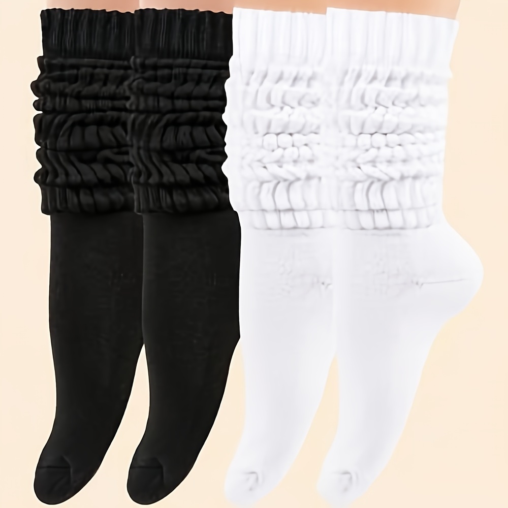 

Women's Ribbed Knit Socks, 2-pack, Solid Color, Polyester 100%, Hand Wash Only, Soft Comfortable, Autumn/winter , Mid-calf Height