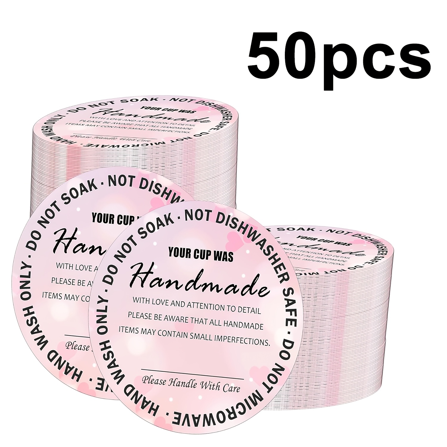 TEMU 50 Handmade Cup Care Cards, Measuring 6.35cm, Featuring A Beautiful Round Design, Suitable For Packaging Warning Labels For Handmade Cups Or