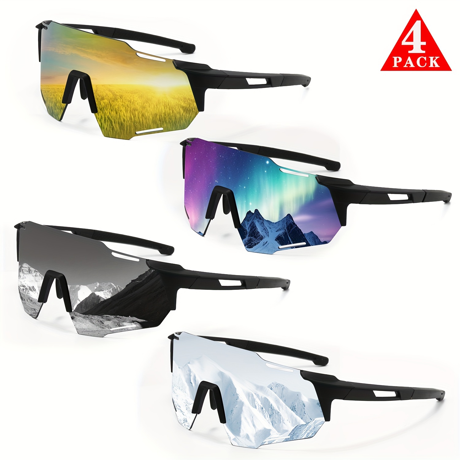 

4pcs Gugm Rimless Sports Glasses, & , Uv Protection, With Cloth, For Climbing, Hiking, Daily - Wide Fit Eyewear