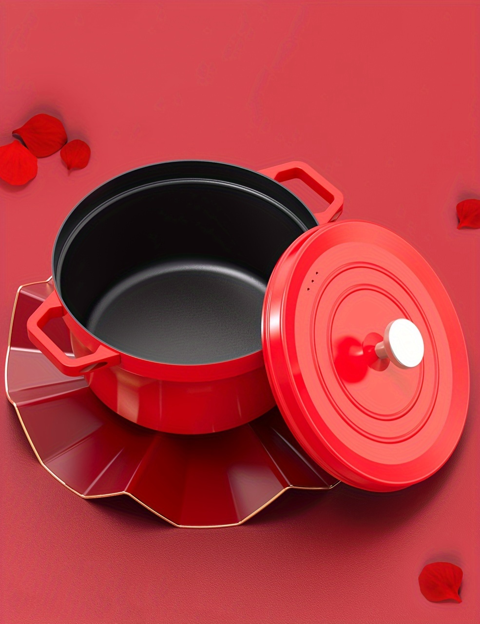 cast iron   with lid 4l 24cm universal gas stovetop and induction compatible   red soup pot for   stew and cooking details 5