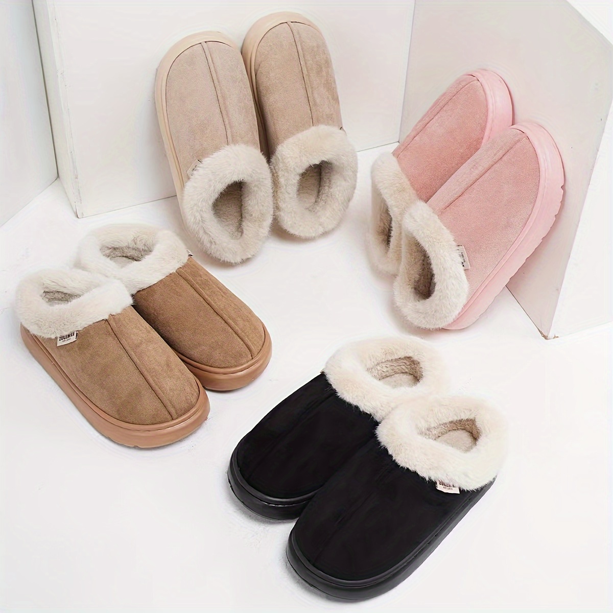 

New Winter Couple's Fluffy Slippers For Home Use, Non-slip And Warm, Thickened And Fleece-lined Slippers For Men And Women.