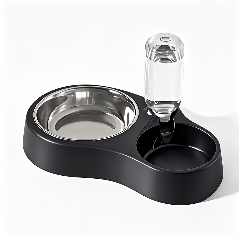 TEMU Feeding And Water Bowl For Cats And Dogs, Automatic Siphon Refill Pet Double Bowl, Battery-, Stainless Steel Food Bowl With Non-slip Pp Material
