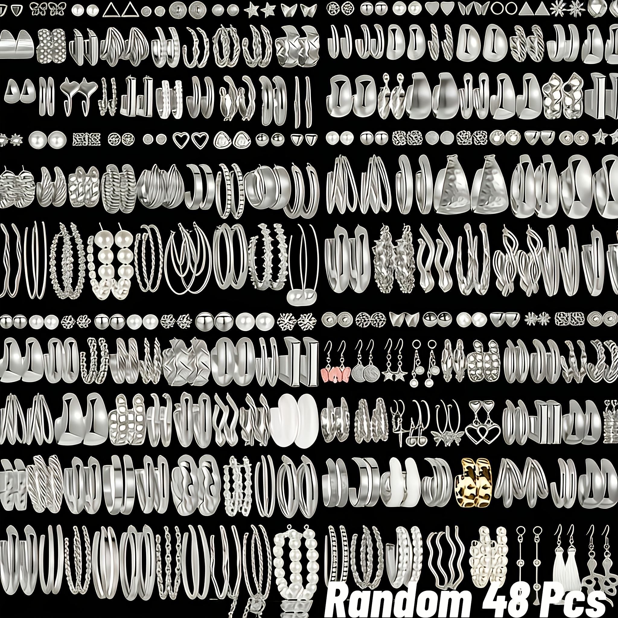 TEMU Random 48pcs Set Of Stylish, Minimalist Alloy Earrings - Perfect For Women's Everyday Wear, Vacations, Parties, And Holiday Gifts