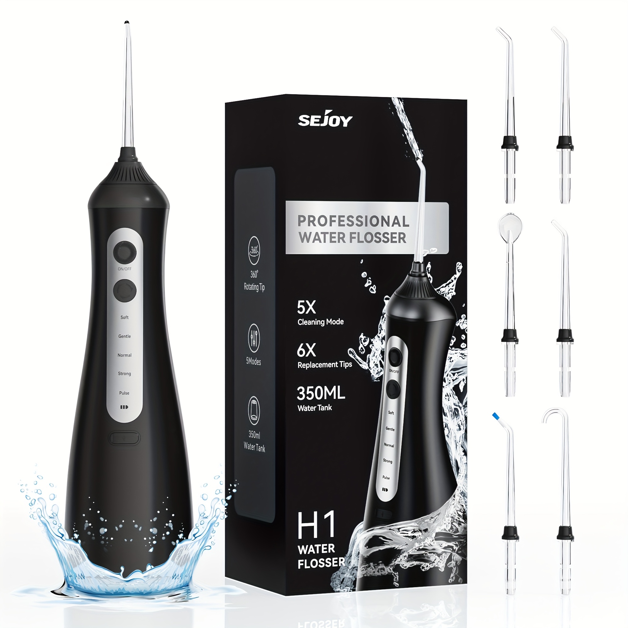   water dental flosser for teeth cleaning cordless portable rechargeable oral irrigator teeth   cleaning 5   jet tips 350ml water tank powerful battery water teeth cleaner for  6