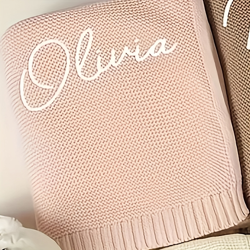 Image of Personalized Custom Embroidery Blanket - 39.37x31.5 Inches, 3 (pink, Beige, Blue) - Gift For Birthday, Anniversary, Housewarming, Blanket, Floral Blanket, Fun Blanket, Cartoon Blanket, Keepsake Gift