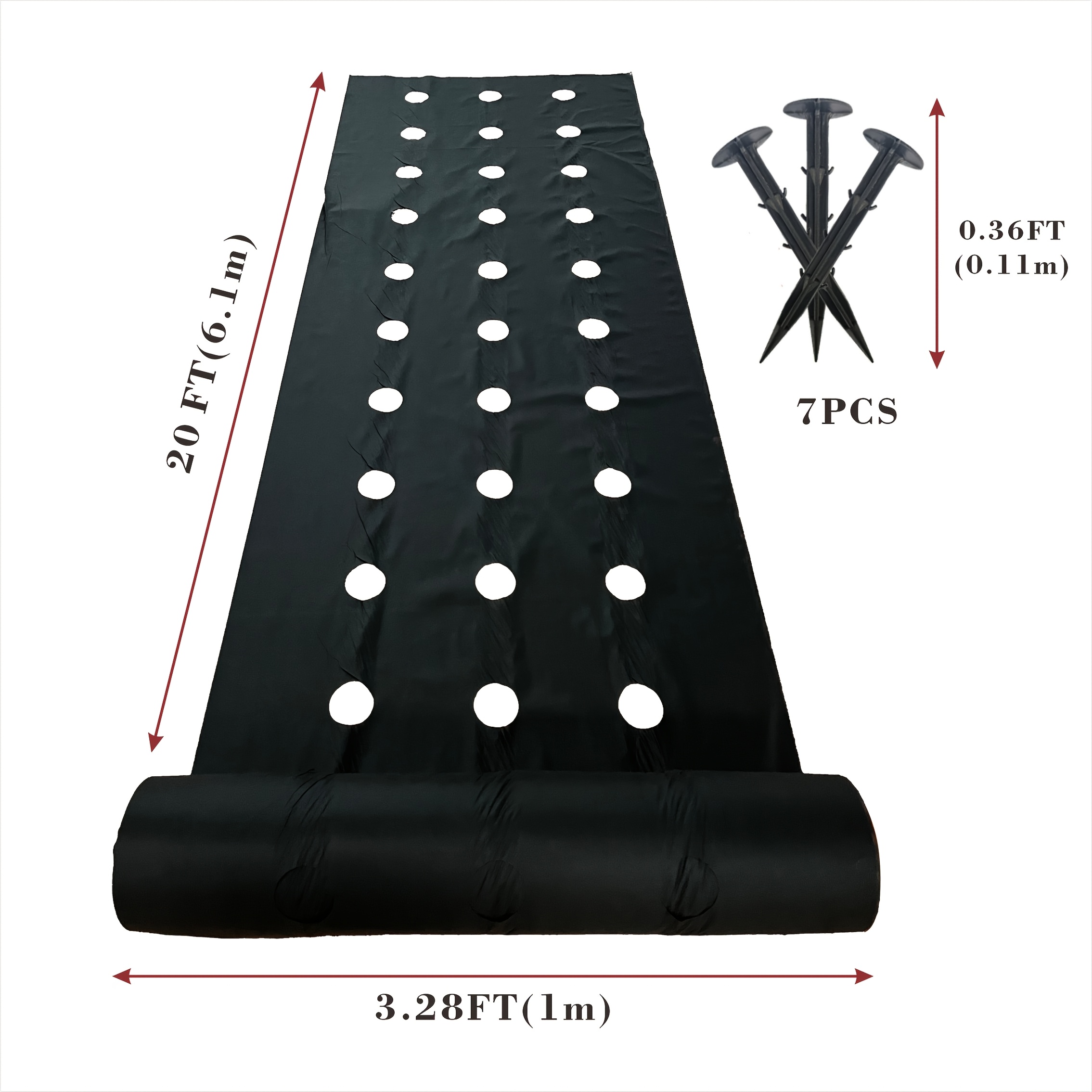 E-shop Unkrautvlies, 3,28 ft breites, vorgebohrtes Unkrautvlies, 3 Löcher pro Reihe, atmungsaktiv durchlässig, schwarzes PP-Material. Ideal für