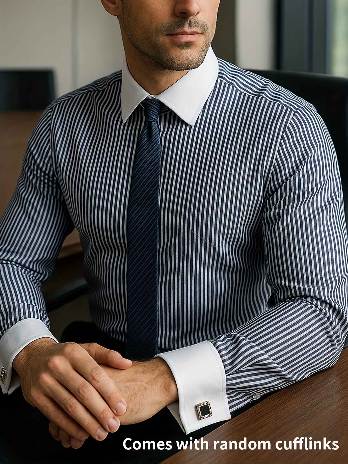 item picture 2025 new mens french dress shirt double cuffs pocket button formal shirt    
