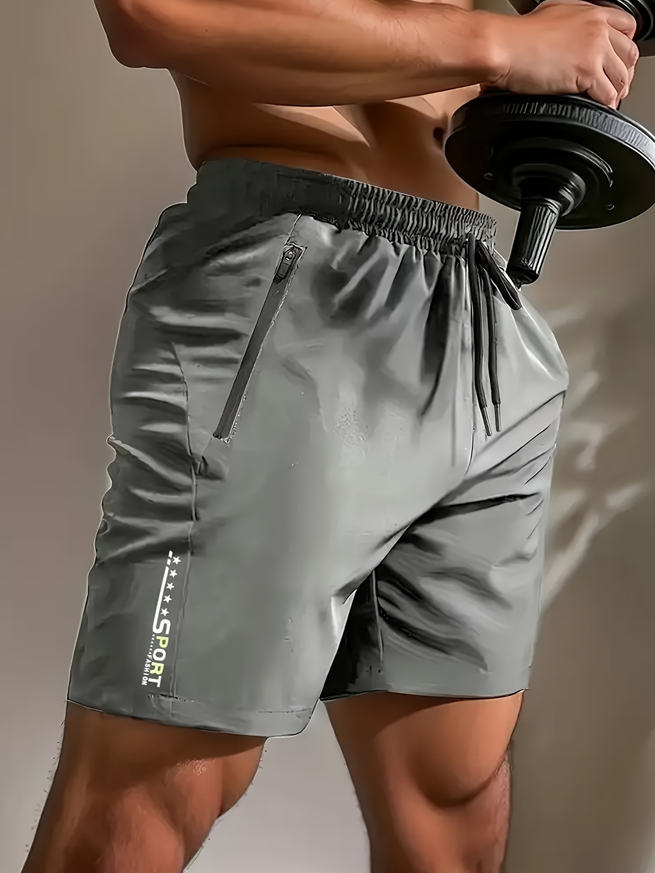 Men's Loose Solid Shorts With Pockets, Active Elastic Waist Drawstring Shorts For Summer
