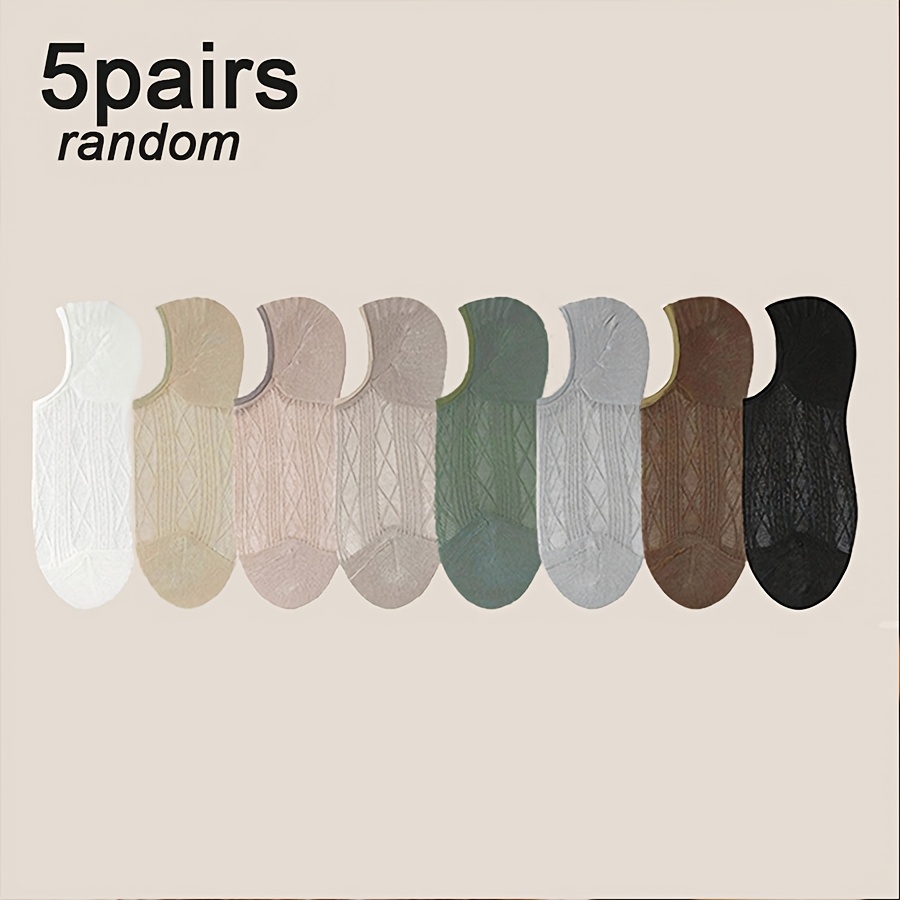 TEMU 5 Pair Random Breathable Mesh Women's No Socks Ankle Socks |hollow Texture + |fresh Style Women's Socks Low Cut Socks |suitable For Workplace