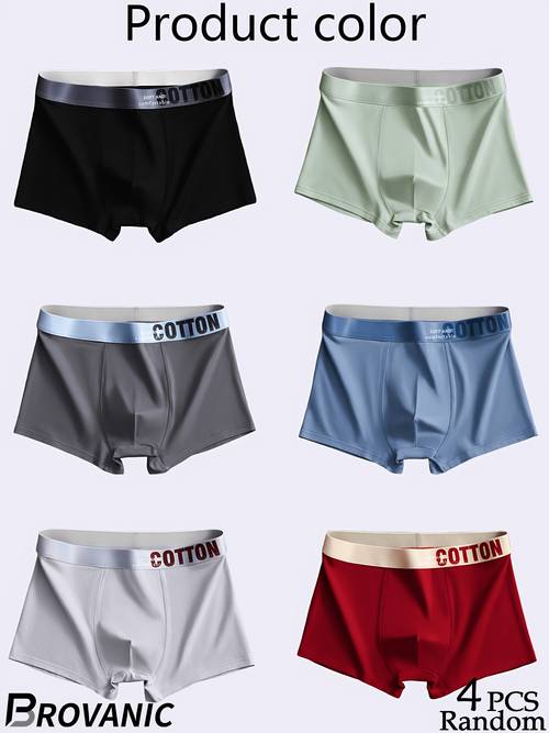 brovanic 4pcs random pc of men s boxer briefs solid color boxer briefs waistband with letter contrast color simple and fashionable comfortable and breathable suitable for casual attire breathable comfortable stretchy underwear suit