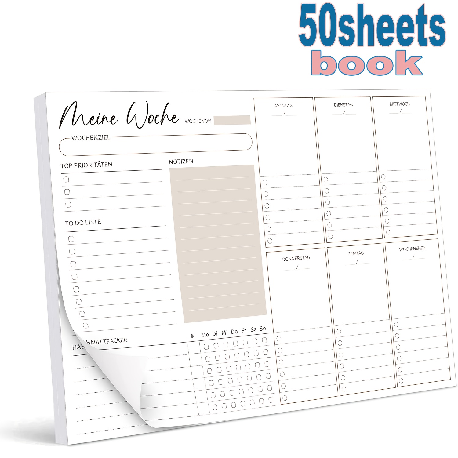 A Weekly Planner With 50 Pages Per Book, In German, Undated, A4 Size, Featuring Scheduling And Task Tracking Capabilities, Suitable For Lists, Family Planning, And Cleaning Schedules