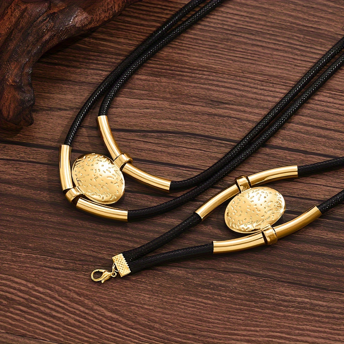 Boho Rope Oval Pendant Bead Necklace & Bracelet Set