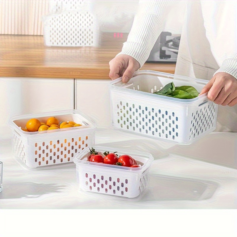 4pcs set storage container multifunctional leak proof and reusable food storage box with lid bpa free 2 layers food sealed box for meat grain fruit and vegetable kitchen organizers and storage kitchen accessories details 2