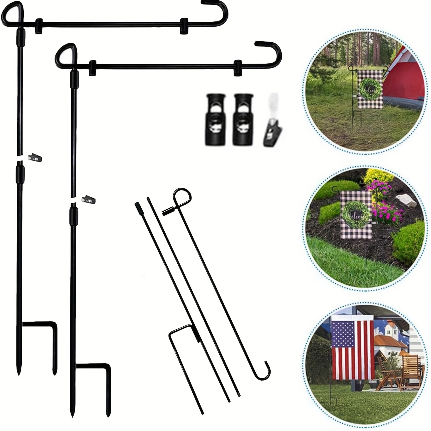 

2 Sets Of Garden Flagpole Holders, Garden Flagpole Brackets, With 2 Tiger Clips And 4 Spring Stoppers, For Garden And Home Decoration, 12 X 18 Inches, Flag Not Included
