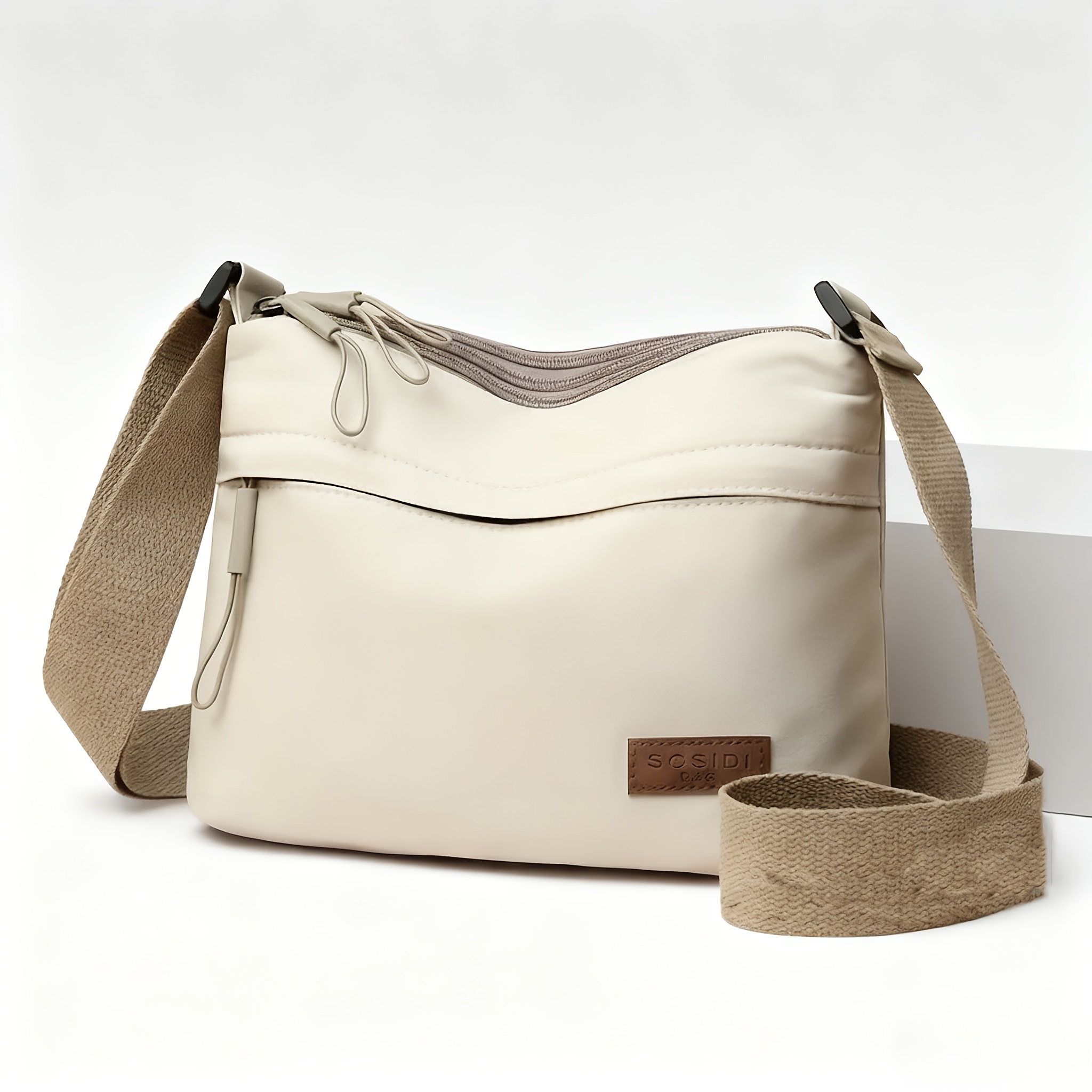 womens large capacity high quality casual solid color crossbody bag with adjustable shoulder strap and zipper closure elegant gray white   canvas bag with compartments for organized storage inside Product details 8
