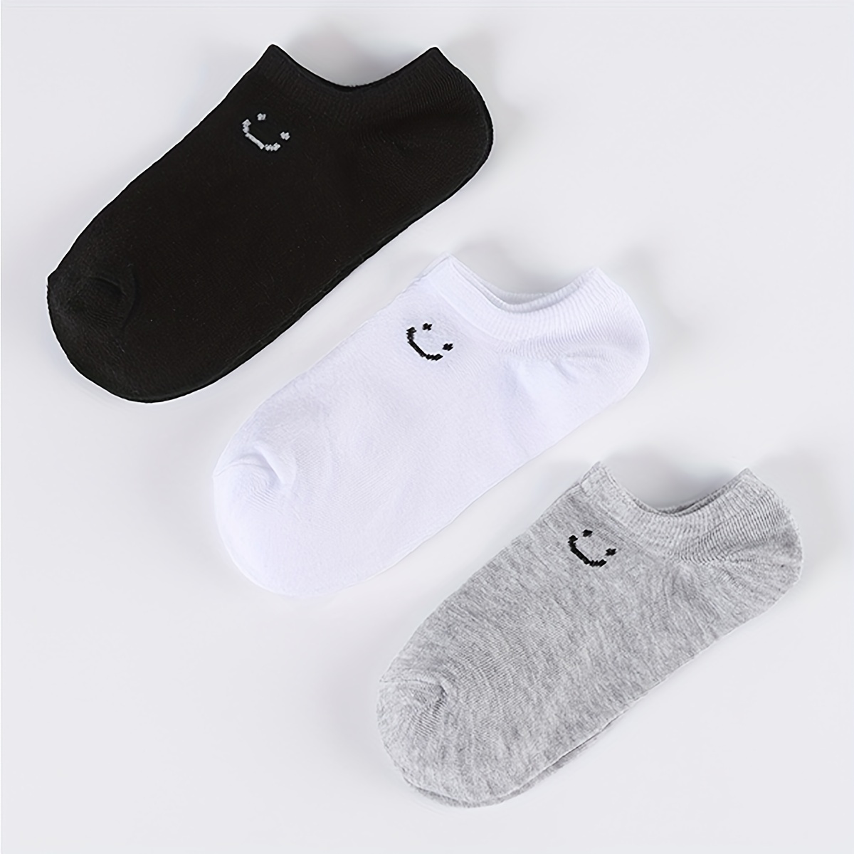 6 pairs/10 pairs Unisex Plain Color Casual Socks Breathable Low Top Sneakers Simple joyful Face Design Soft Moisture Wicking Comfortable for Daily Wear, Home Workouts & Office Minimalist Style All Season & Festive Occasions