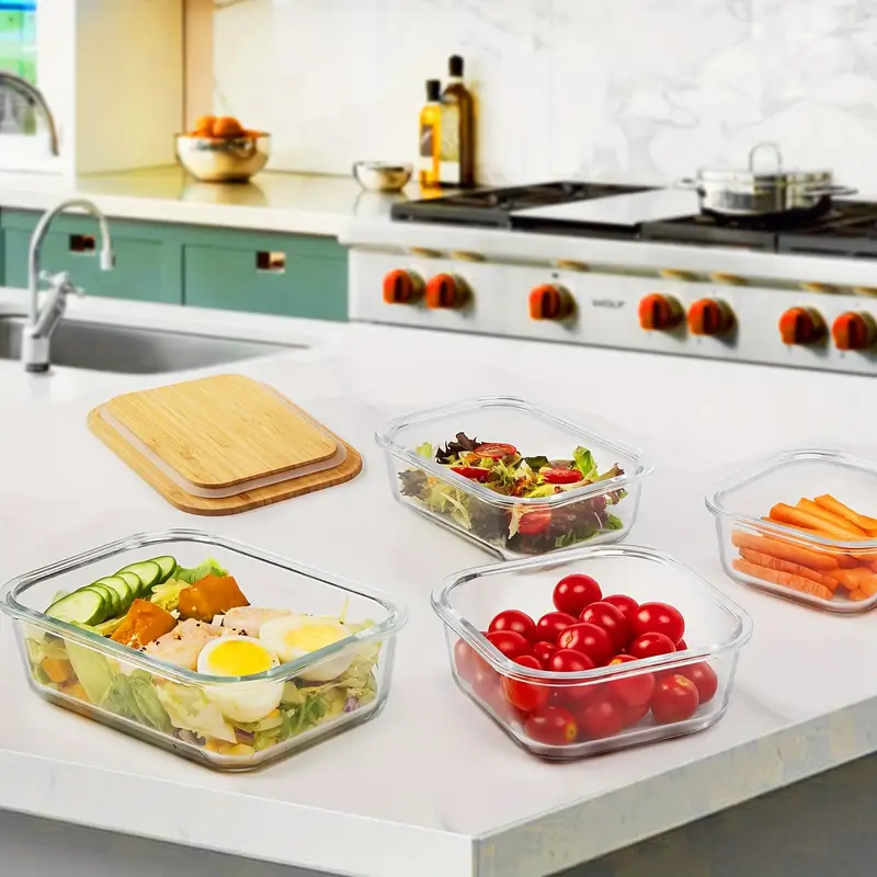 4pcs bpa food storage containers with bamboo lids microwave oven freezer dishwasher safe stackable for space saving kitchen organization meal prep bento and food storage organizer Product details 0