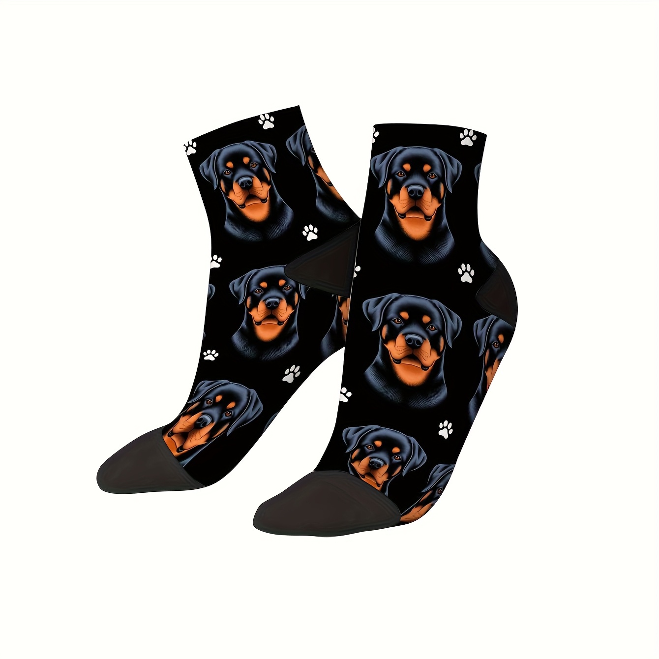 TEMU 1 Pair Of Printed Socks, Rottweiler Pattern With On Black Background, Suitable For Easter And Mother's Day Gifts, Comfortable And Breathable
