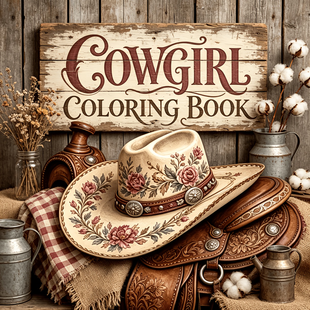 TEMU 1 Livre de Coloriage Cowgirl Mandala pour Adultes - Pages Carrées Relaxantes à Épaisses de 7,87'', 'Activités de Coloriage pour Adultes sur le
