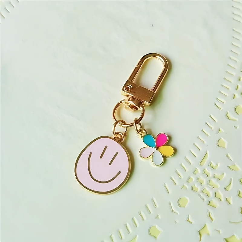 1pc Face & Colorful Flower Keychain - Durable Alloy, Metal Key Ring Charm For Bags & Backpacks, 's Gift