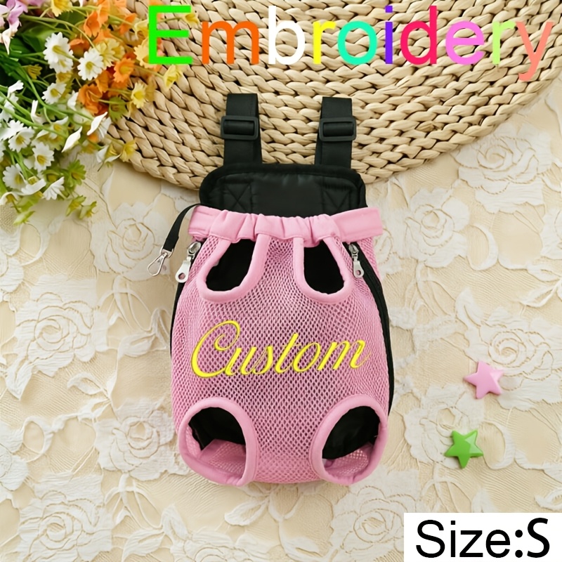 TEMU Custom Name Pet Front Backpack Breathable Mesh, Lightweight And Breathable Carrier With Adjustable Shoulder Straps And Zipper Closure And