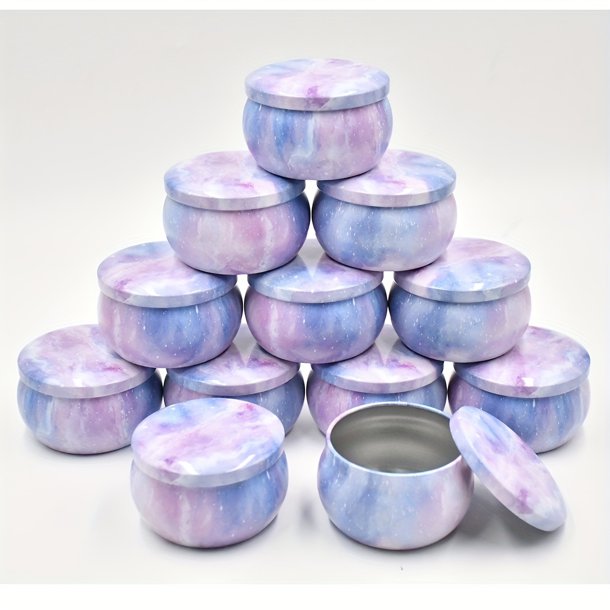 

12-pack Marble Patterned Candle Tins With Lids, 4oz Metal Storage Containers For Candle Making, Iron Craft & Candy Jars, Multi-color Set - Red, Blue, Green