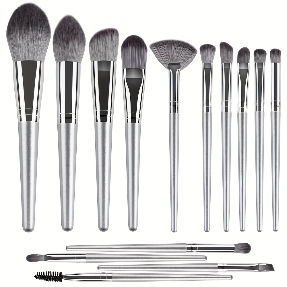

14pcs Silvery/green Soft & Fluffy Professional Makeup Brushes, Perfect For Foundation, Eyeshadow, Eyebrow, Eyeliner Soft Synthetic Hair Makeup Brushes