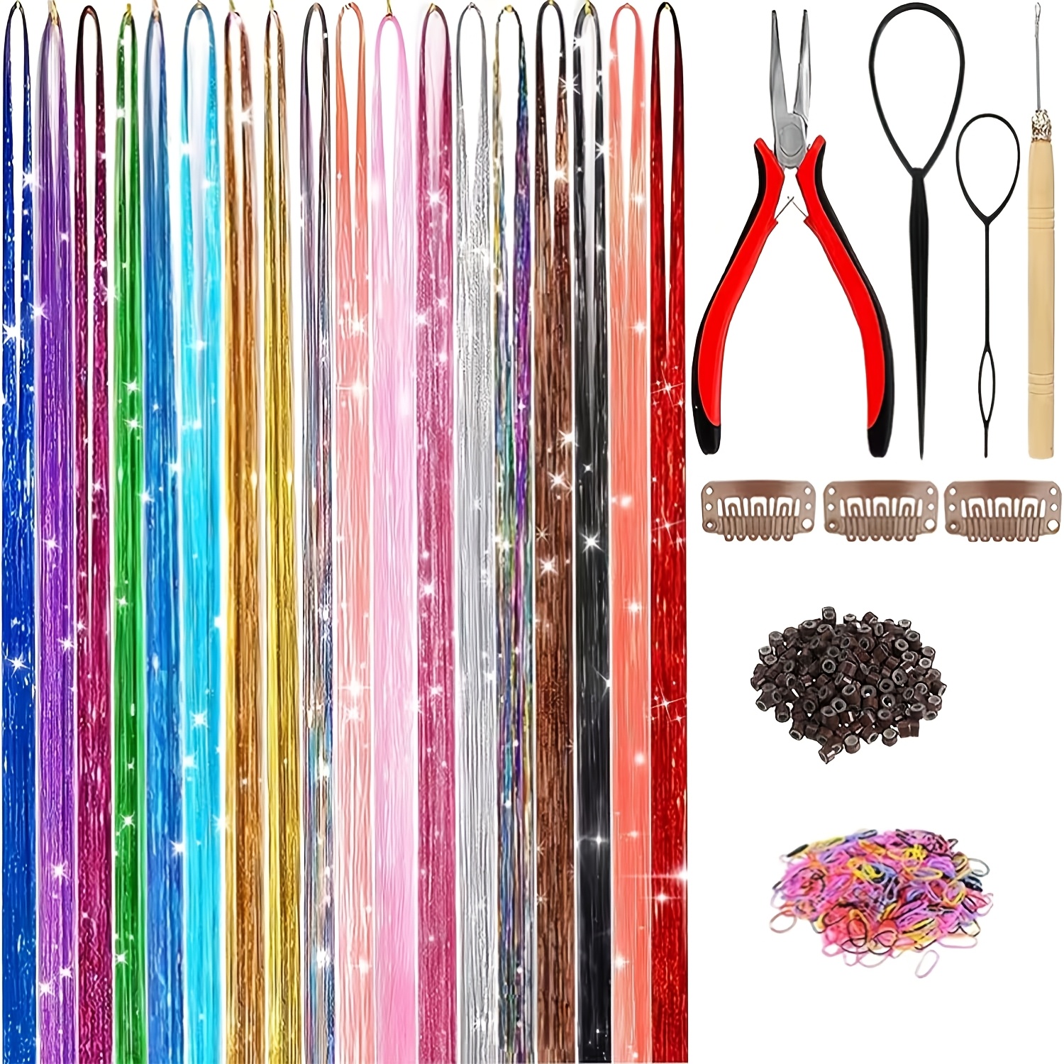 TEMU Hair Tinsel,5 Random Colors From 18 Colorshair Tinsel Fairy Tinsel Hair Extensions Holographic Hair Tinsel Heat Colored Hair Glitter Christmas