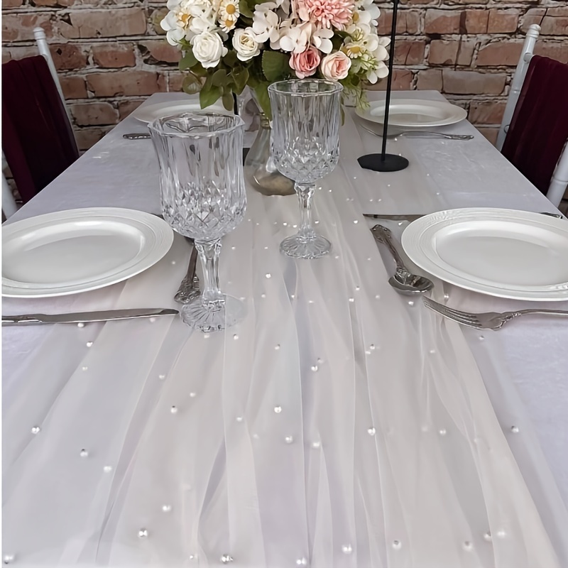 1pc Mantel Blanco Tul Perlas Bodas Velo Tul Perlas Tela - Temu Chile