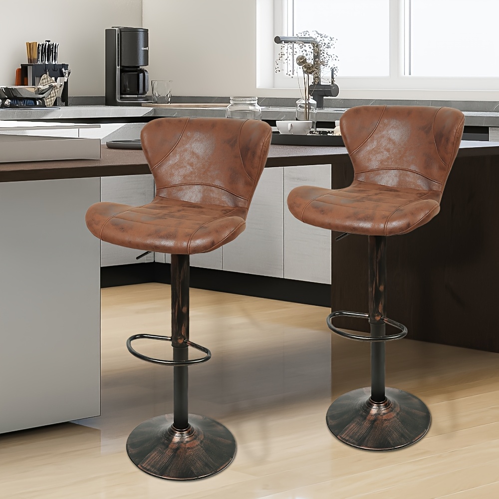 TEMU Retro Industrial Bar Stools Set Of 2 - Adjustable Height Swivel Kitchen Chairs With Cushion, Metal Frame Pub Stools, Upholstery Counter Barstoo