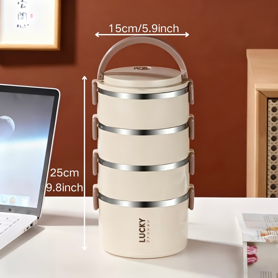 TEMU Multi Layer Food Grade Stainless Steel Lunch Box, 2-4 Layers, Large Capacity Portable And Convenient Square Box, Design Lunch Box, Suitable For