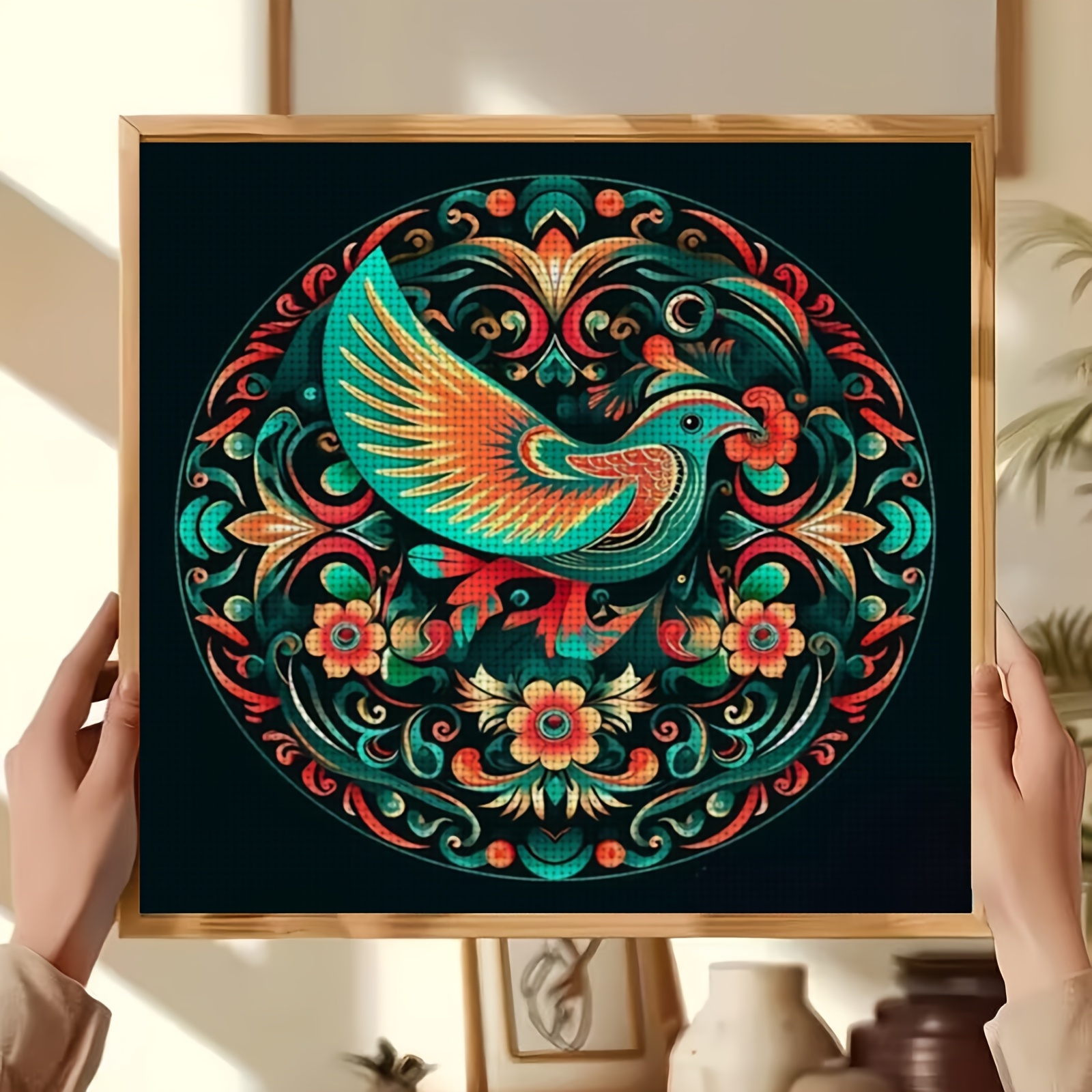 Cross Stitch Kit, Colorful Bird Round Pattern, Frameless