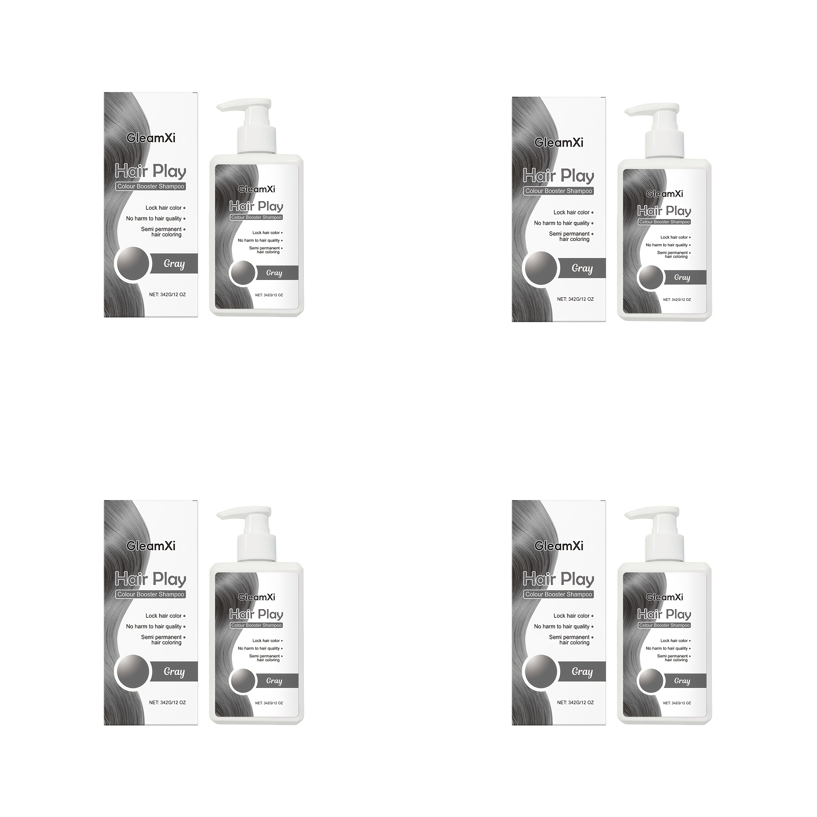 Image of 4pcs 400g Gray Hair Shampoo Fashionable Silvery Gray Gentle Ingredients Easy To Color Long-lasting Hair Dye Dyeing Experience Suitable For All Hair Types Unisex Perfect Christmas And Halloween Gift