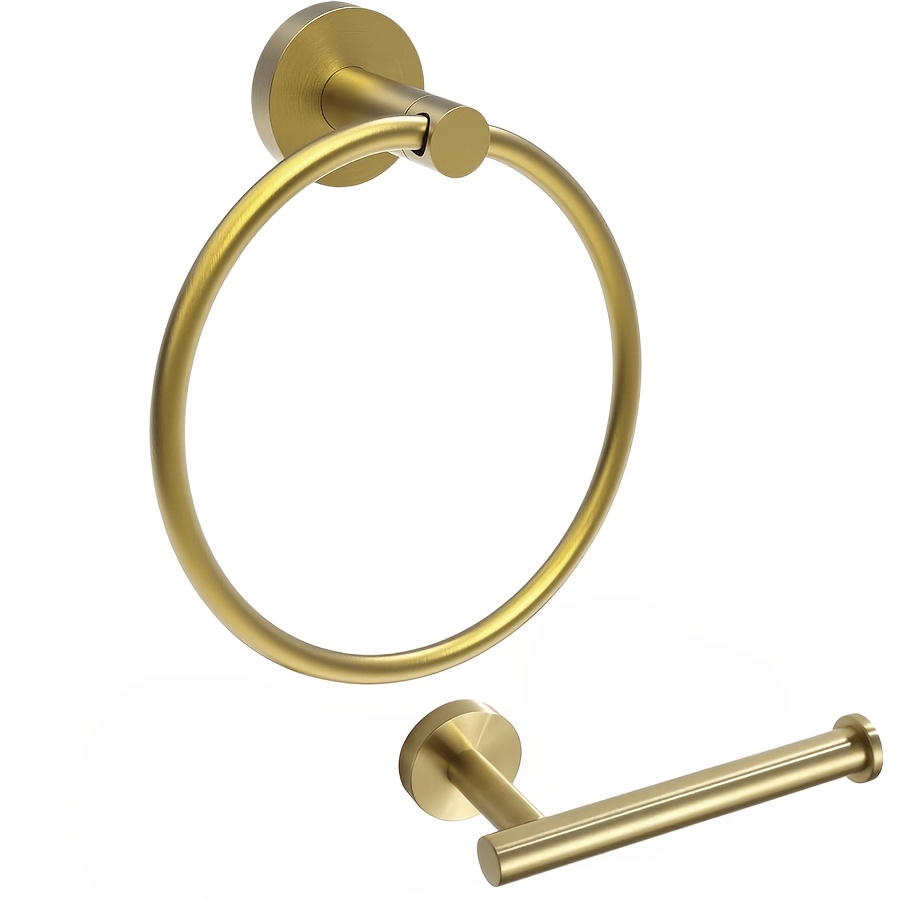 TEMU Brushed Toilet Paper Holder & Towel Ring Sus304 Stainless Steel 2pcs Bathroom Hardware Set With Double Post Pivoting Toilet Paper Roll Holder