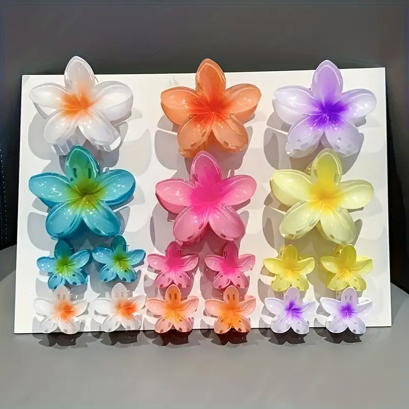 18pcs egg flower hairpins six large   small gradient candy color flowers fashionable   suitable for photography and daily use back combed ponytail shark clip hair accessories Product details 0