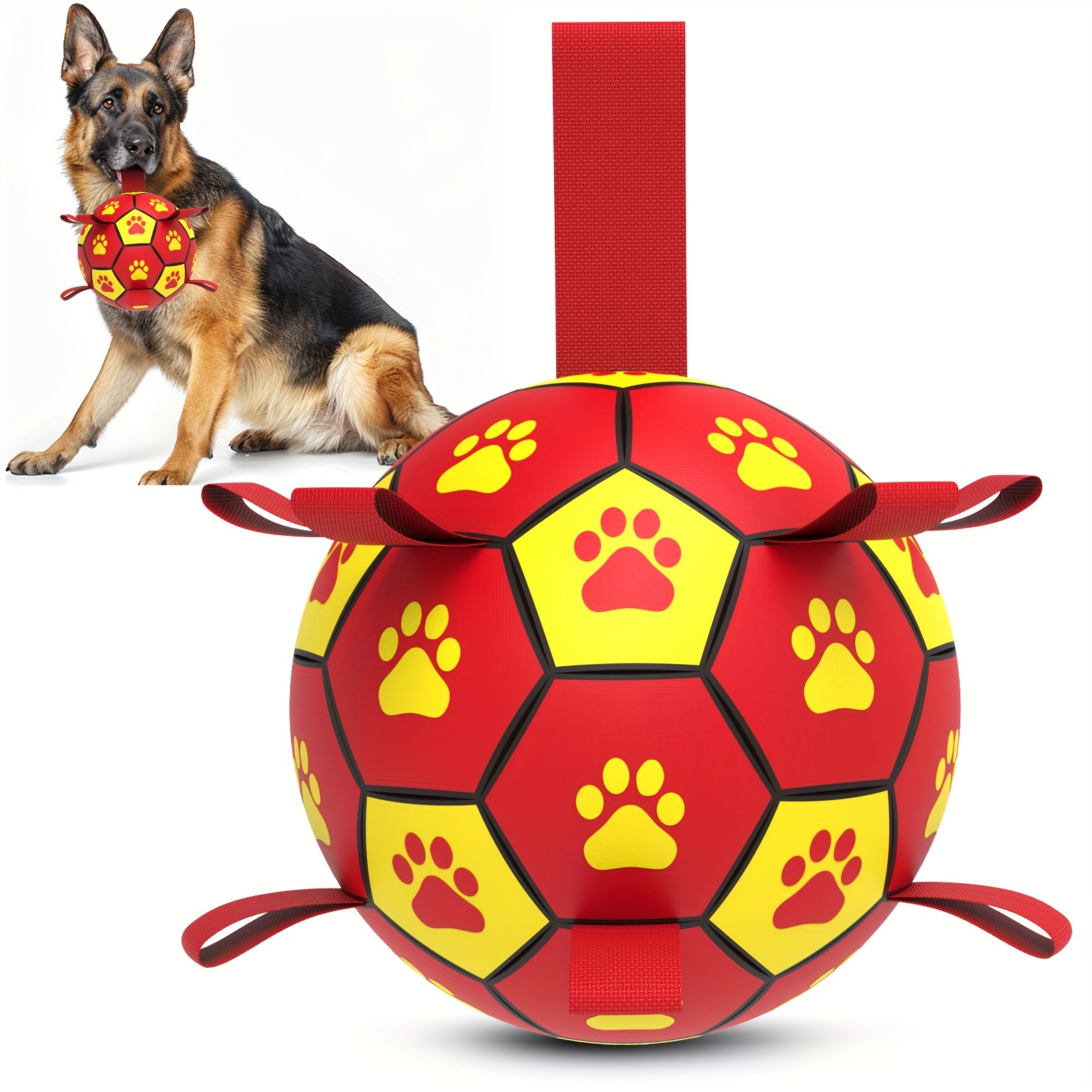 

Rucacio Dog Toy Soccer Ball With Pump, Plaid Pattern Interactive Training Rubber Football With Handle Straps For All Breed Sizes - Durable Indoor & Outdoor Play Equipment Without Battery