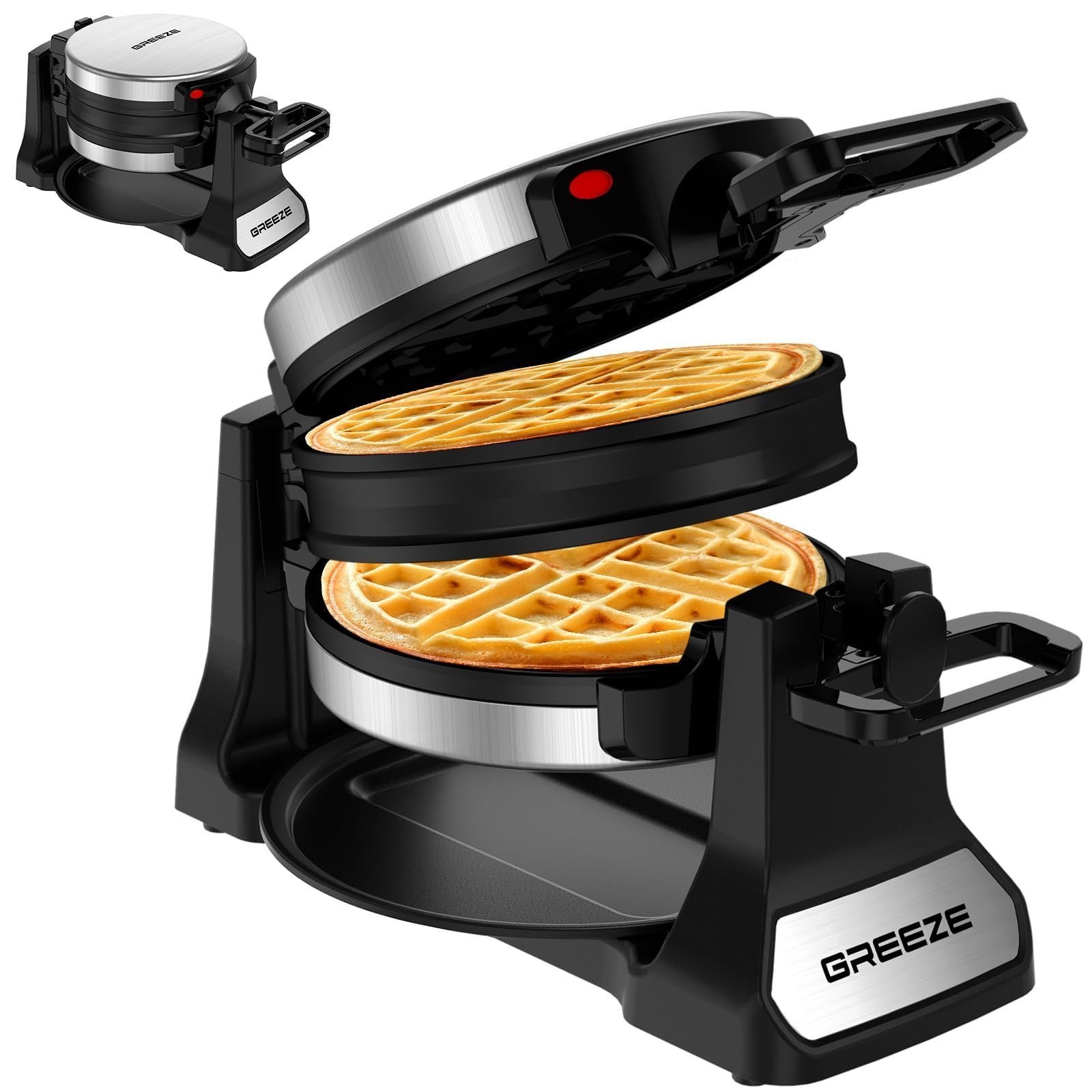 TEMU Waffle Maker, Rotating Belgian Waffle Maker, 180° Flip , Plate, Adjustable Browning Control, Foldable Handle, Removable Drip Tray, Stainless