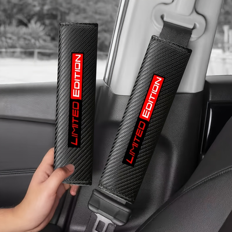 TEMU Edición Limitada 2 piezas Protector de Cinturón de Seguridad para Coche con Textura de Cuero Sintético de Fibra de Carbono, Funda de Almohadilla