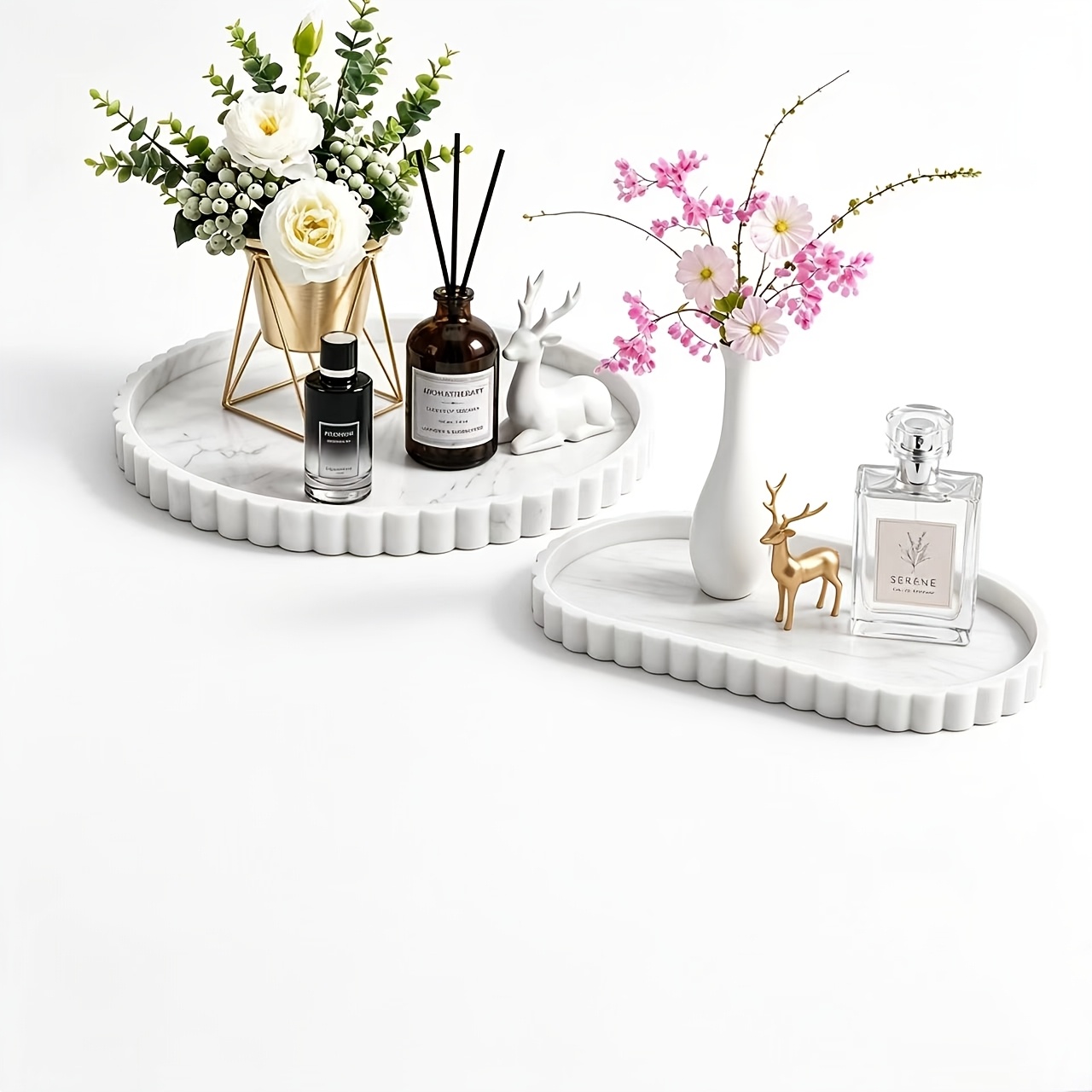 TEMU Lot de 2 plateaux de ovales/ronds/carrés ; Organisateur élégant pour plan de toilette de salle de bain ; Plateau décoratif pour cosmétiques et